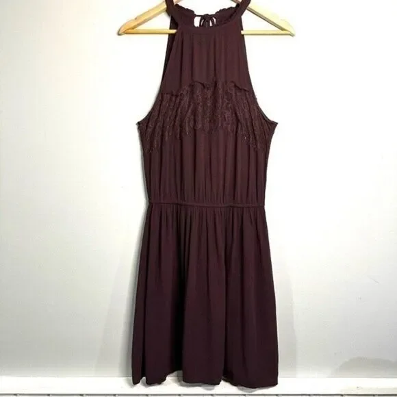 American Eagle Outfitters womens small brown dress drop waist with lace  72B5